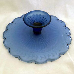 blue glass cake stand - pressed glass